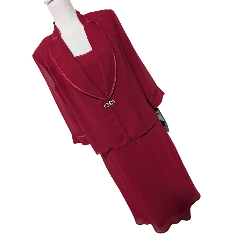 NWT@$90! DANA KAY! RICH CARDINAL RED 2PC SLEEVELESS DRESS, RHINESTONE JACKET! 12